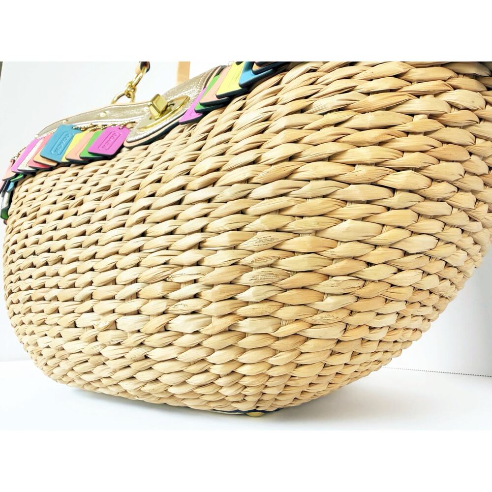 Coach Leather Hangtag Straw Basket Hamptons Weekend Tote Multicolor 70th Anniver - Picture 8 of 16